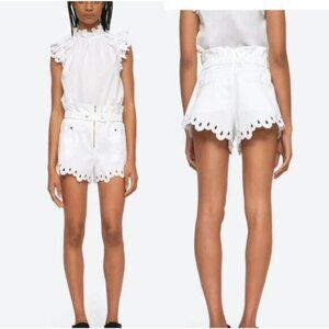 NEW Sea New York High-Rise Cotton Scalloped Embroidery Eyelet Lee Short White